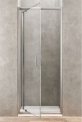 Porta bilico per installazione in nicchia o a L se in abbinamento alla parete fissa, profilo alluminio anodizzato, cristallo temperato trasparente 6 mm, altezza 190 cm.