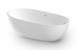 ALOE - Vasca centro stanza in Solid Surface, completa di sifone - colore bianco - versione con troppo pieno, piletta in finitura cromata