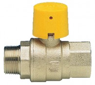 S.0258 Valvola a sfera maschio/femmina a passaggio totale con cappuccio giallo piombabile, per colonne montanti GAS, nichelata S.0258 Valvola a sfera maschio/femmina a passaggio totale con cappuccio giallo piombabile, per colonne montanti GAS, nichelata
