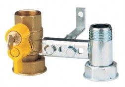 S.0265 Mensola a sfera con serratura di morosità per contatore a gas interasse 110 con zanca per fischer, con farfalla, sabbiata S.0265 Mensola a sfera con serratura di morosità per contatore a gas interasse 110 con zanca per fischer, con farfalla, sabbiata