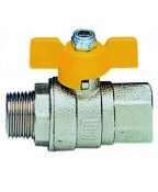 S.0278 Valvola a sfera maschio/femmina a passaggio totale per gas con farfalla gialla, nichelata S.0278 Valvola a sfera maschio/femmina a passaggio totale per gas con farfalla gialla, nichelata