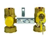 S.1281 Mensola a doppia valvola con serratura e cappuccio piombabile, presa di pressione da 1/4 a monte della sfera, sabbiata. S.1281 Mensola a doppia valvola con serratura e cappuccio piombabile, presa di pressione da 1/4 a monte della sfera, sabbiata.