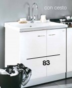 Acqua + Lavella - Mobile idrofugo a due ante, con vasca in ceramica e asse in legno,  con cesto portabiancheria Acqua + Lavella - Mobile idrofugo a due ante, con vasca in ceramica e asse in legno,  con cesto portabiancheria