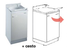 Mobile idrofugo ad una anta con vasca e asse in termoplastico, con CESTO portabiancheria, cerniere A DESTRA Mobile idrofugo ad una anta con vasca e asse in termoplastico, con CESTO portabiancheria, cerniere A DESTRA