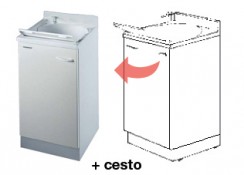 Mobile idrofugo ad una anta con vasca e asse in termoplastico, con CESTO portabiancheria, cerniere A SINISTRA Mobile idrofugo ad una anta con vasca e asse in termoplastico, con CESTO portabiancheria, cerniere A SINISTRA