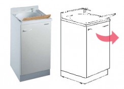 Mobile idrofugo ad una anta con vasca in termoplastico, con cerniere A DESTRA e asse legno Mobile idrofugo ad una anta con vasca in termoplastico, con cerniere A DESTRA e asse legno