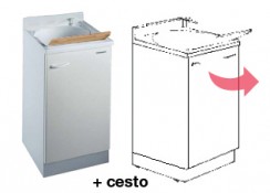 Mobile idrofugo ad una anta con vasca in termoplastico, con cerniere A DESTRA, con cesto portabiancheria e asse legno Mobile idrofugo ad una anta con vasca in termoplastico, con cerniere A DESTRA, con cesto portabiancheria e asse legno