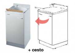 Mobile idrofugo ad una anta con vasca in termoplastico, con cerniere A SINISTRA, con cesto portabiancheria e asse legno Mobile idrofugo ad una anta con vasca in termoplastico, con cerniere A SINISTRA, con cesto portabiancheria e asse legno
