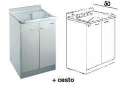 Mobile idrofugo con cesto portabiancheria a due ante, con vasca e asse in termoplastico, prof. 50 cm.  Mobile idrofugo con cesto portabiancheria a due ante, con vasca e asse in termoplastico, prof. 50 cm.