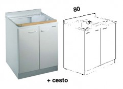 Mobile idrofugo con cesto portabiancheria e asse in legno a due ante, con vasca in termoplastico, L. 80 cm Mobile idrofugo con cesto portabiancheria e asse in legno a due ante, con vasca in termoplastico, L. 80 cm
