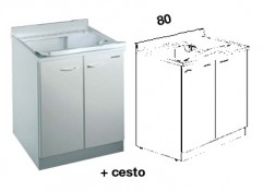Mobile idrofugo con cesto portabiancheria a due ante, con vasca e asse in termoplastico, L. 80 cm.  Mobile idrofugo con cesto portabiancheria a due ante, con vasca e asse in termoplastico, L. 80 cm.