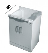 Mobile 2 ante Prof.60 cm. con struttura e ante in materiale plastico bianco, maniglie colore grigio, ghiere regolabili. Vasca e asse in termoplastico.  Mobile 2 ante Prof.60 cm. con struttura e ante in materiale plastico bianco, maniglie colore grigio, ghiere regolabili. Vasca e asse in termoplastico.