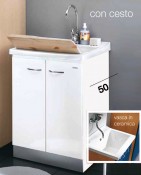 Acqua + Lavella - Mobile idrofugo a due ante, con vasca in ceramica e asse in legno,  con cesto portabiancheria Acqua + Lavella - Mobile idrofugo a due ante, con vasca in ceramica e asse in legno,  con cesto portabiancheria