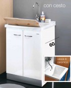 Acqua + Lavella - Mobile idrofugo a due ante, con vasca in ceramica e asse in legno,  con cesto portabiancheria Acqua + Lavella - Mobile idrofugo a due ante, con vasca in ceramica e asse in legno,  con cesto portabiancheria
