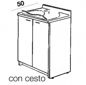 Mobile idrofugo (L60-P50 cm.) a 2 ante con vasca e asse in termoplastico, con cesto portabiancheria 