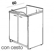 Mobile idrofugo (L60-P60 cm.) a 2 ante con vasca e asse in termoplastico, con cesto portabiancheria