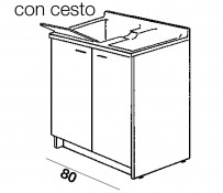 Mobile idrofugo (L80-P60 cm.) a 2 ante con vasca e asse in termoplastico, con cesto portabiancheria Mobile idrofugo (L80-P60 cm.) a 2 ante con vasca e asse in termoplastico, con cesto portabiancheria