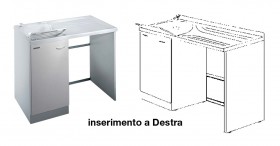 Mobile idrofugo per inserimento lavatrice a DESTRA, completo di vasca e asse in termoplastico, e cestone porta biancheria