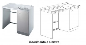 Mobile idrofugo per inserimento lavatrice a SINISTRA, completo di vasca e asse in termoplastico, e cestone porta biancheria