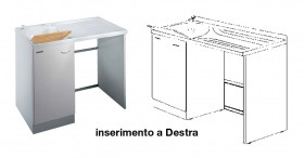 Mobile idrofugo per inserimento lavatrice a DESTRA, completo di vasca e asse in legno