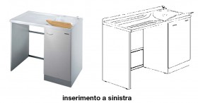 Mobile idrofugo per inserimento lavatrice a SINISTRA, completo di vasca e asse in legno