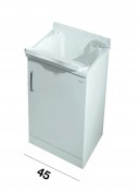 Mobile 1 anta con struttura e anta in materiale plastico bianco, maniglie colore grigio, ghiere regolabili. Vasca e asse in termoplastico, cerniere a dx. Mobile 1 anta con struttura e anta in materiale plastico bianco, maniglie colore grigio, ghiere regolabili. Vasca e asse in termoplastico, cerniere a dx.