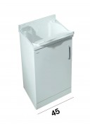 Mobile 1 anta con struttura e anta in materiale plastico bianco, maniglie colore grigio,ghiere regolabili. Vasca e asse in termoplastico, cerniere a sx. Mobile 1 anta con struttura e anta in materiale plastico bianco, maniglie colore grigio,ghiere regolabili. Vasca e asse in termoplastico, cerniere a sx.