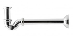 390 - Sifone MINI per bidet in ottone a ingombro ridotto tubo lungo 250 mm. con rosone ottone ø 75, dadi ottone e tappo d'ispezione