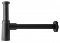 916 - Sifone MAOMAO con anellli lisci, tubo uscita L.300 mm, in ottone nero opaco